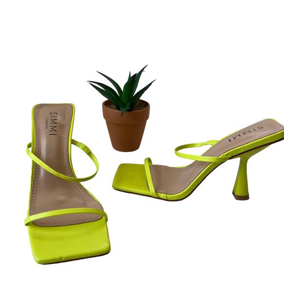 SIMMI Strappy Heeled Sandals Womens Shoes Sz 5 Flourescent Spool Heel Festival - Picture 2 of 11